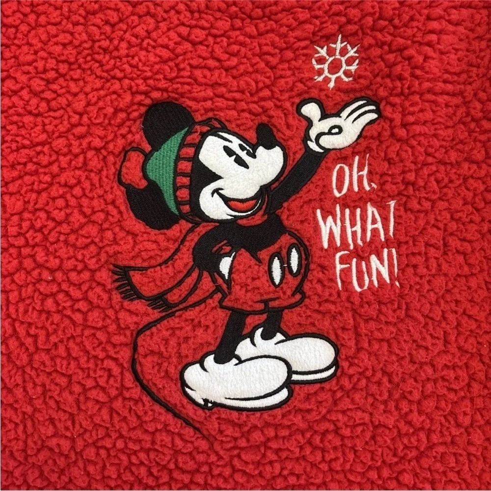 Disney MICKEY MOUSE Christmas Pajama Top OH WHAT FUN! Red Sherpa WOMENS Lg 12-14 - Picture 4 of 9
